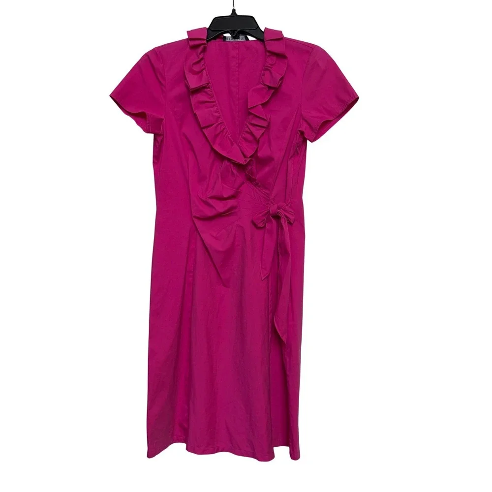 Lafayette 148 New York Pink Ruffle Wrap Dress Size 2 Preppy Coastal Party Resort